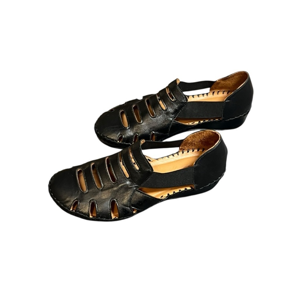 VENUS Black Leather Fisherman Sandals Cutout Comfort Boho Walking EU 37 6.5 - Picture 4 of 6